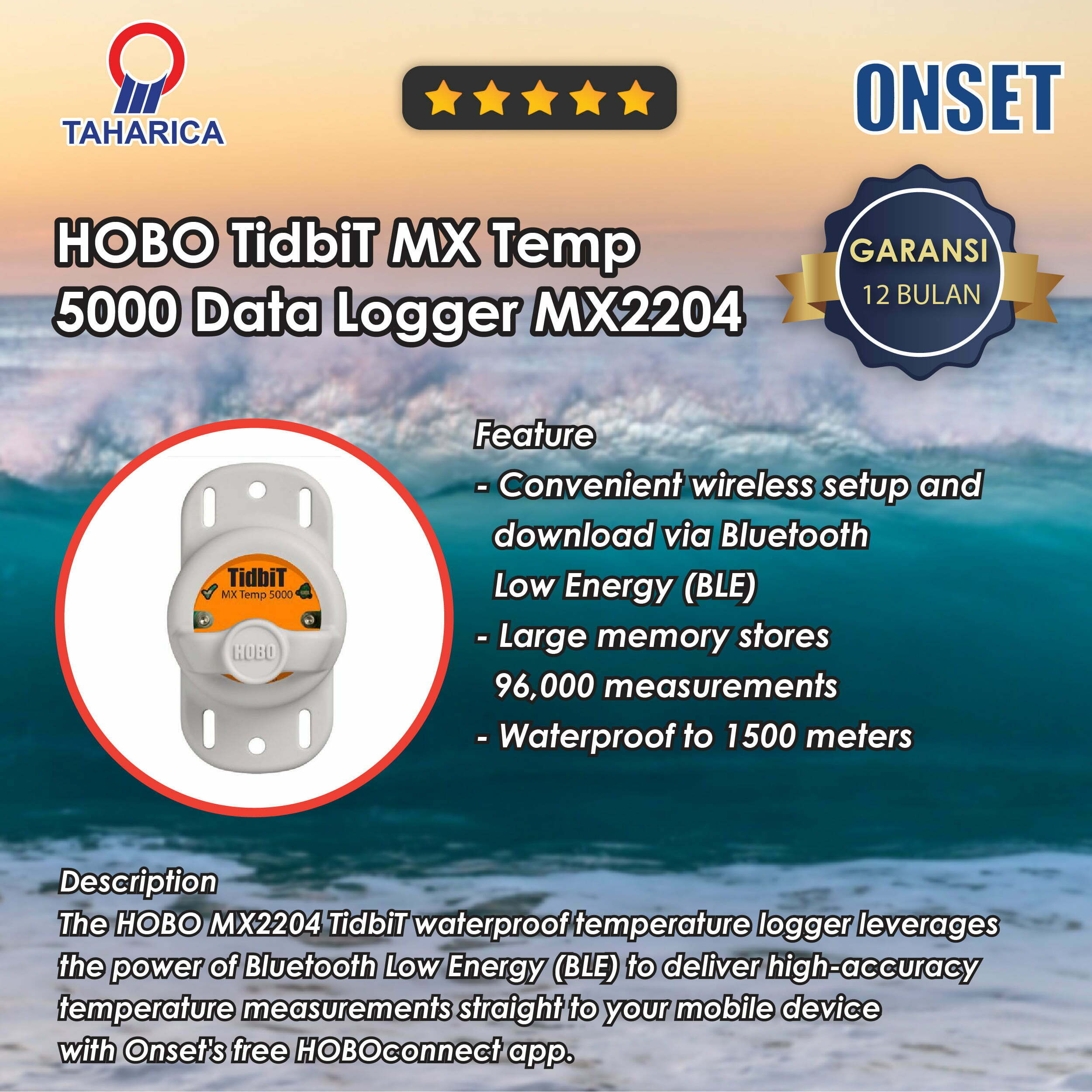 Onset Hobo MX2203 Tidbit 400ft Waterproof Temperature Data Logger for sale online 