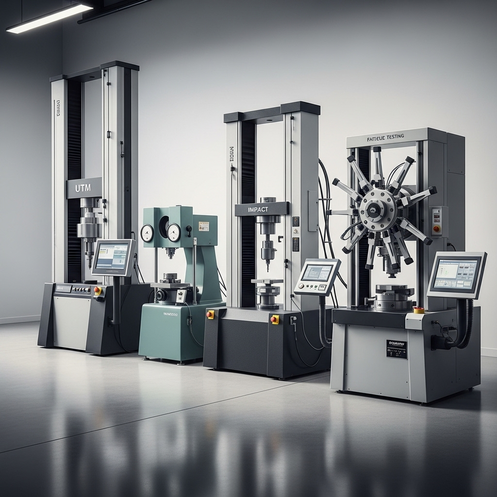 Mesin UTM dan alat uji lainnya di laboratorium.