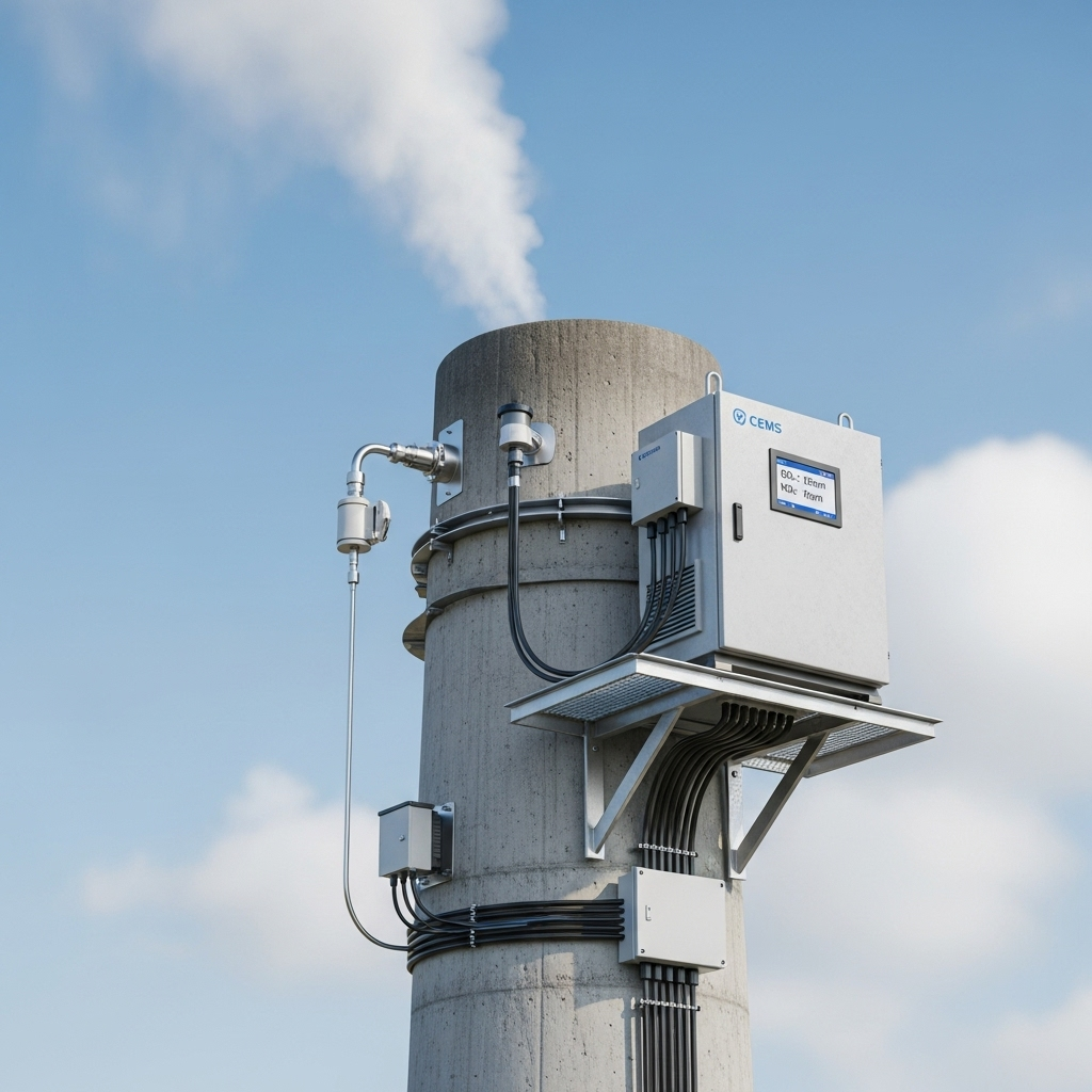 Perangkat CEMS terpasang di cerobong industri.