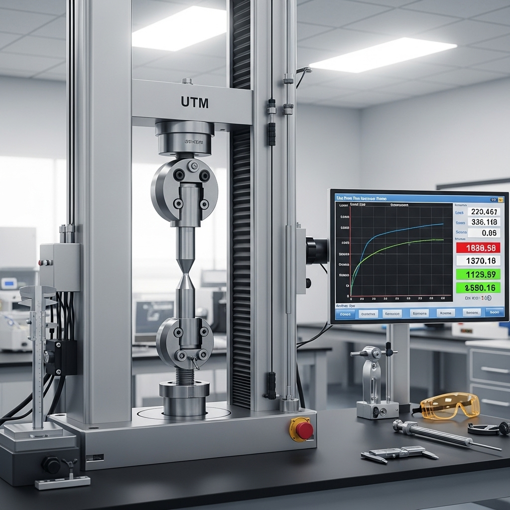 alat utm sedang uji tarik baja