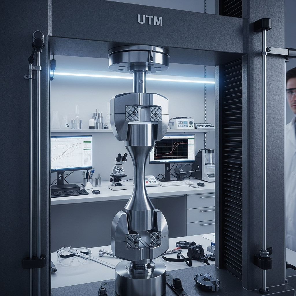 mesin utm sedang uji tarik besi