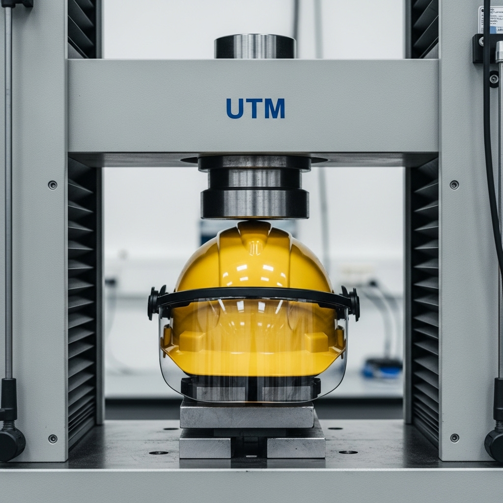 Uji tekan helm dengan mesin UTM